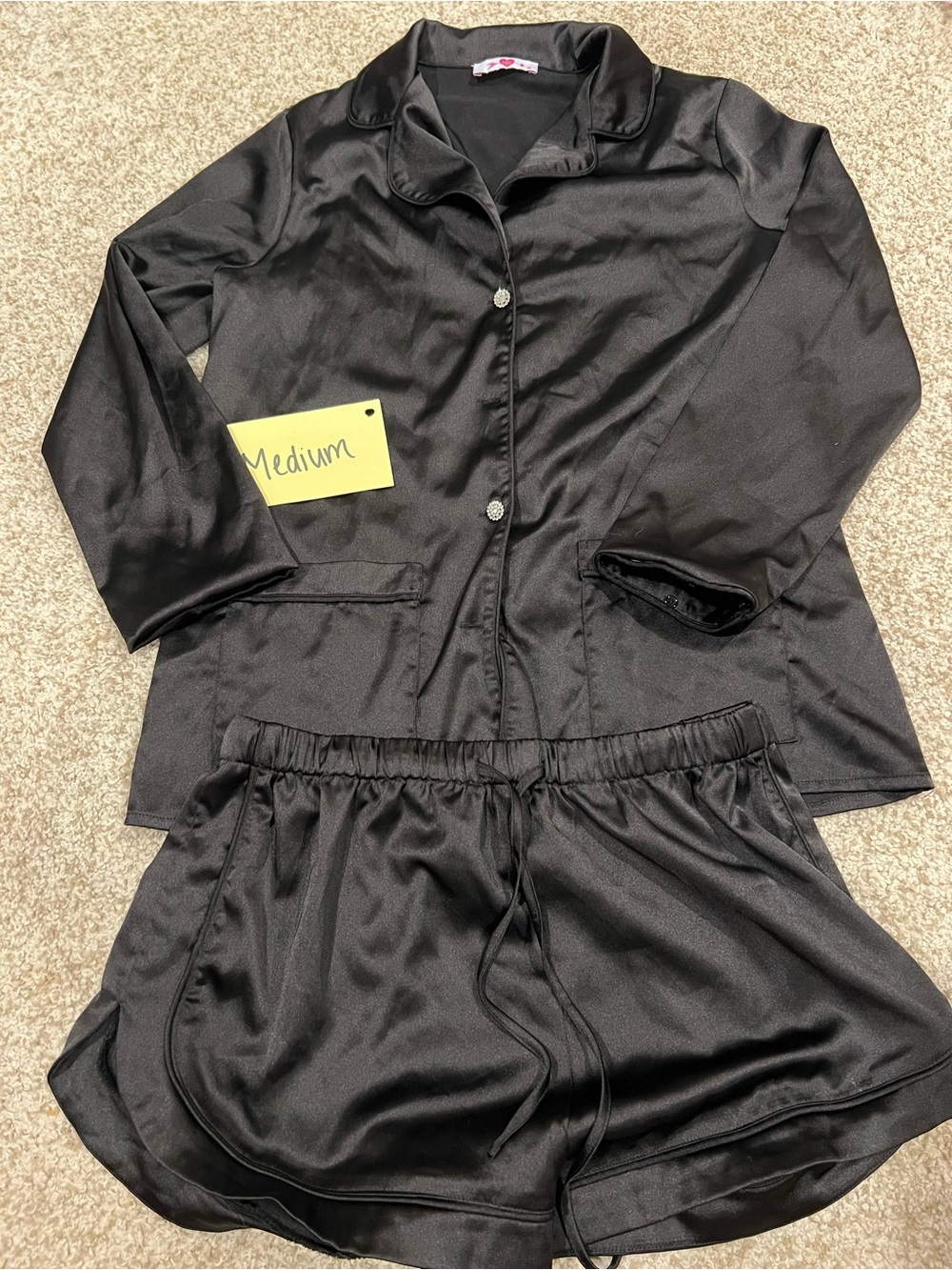 Buddy Love Black Satin Two-Piece Pajama Set